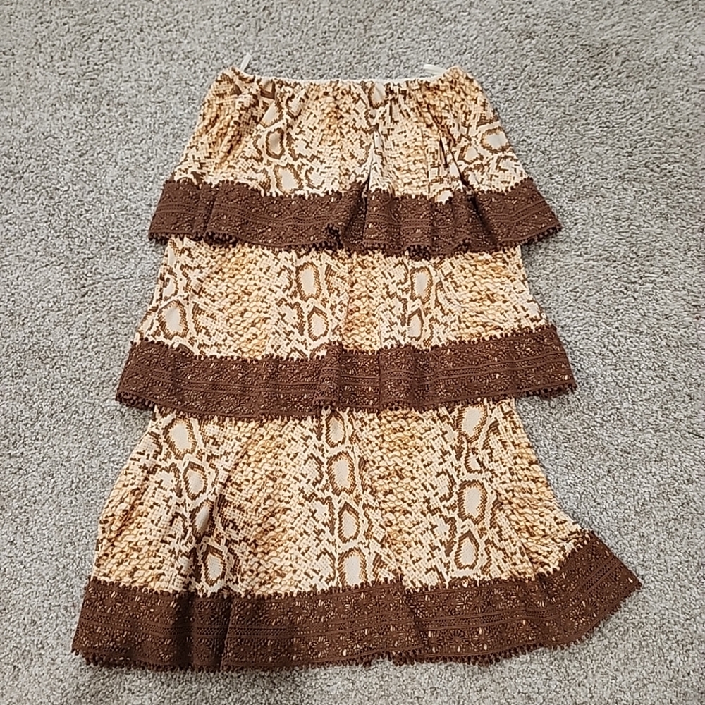 Judith March Snake Skin Dress Brown Medium Tier Strapless Summer Short Festival